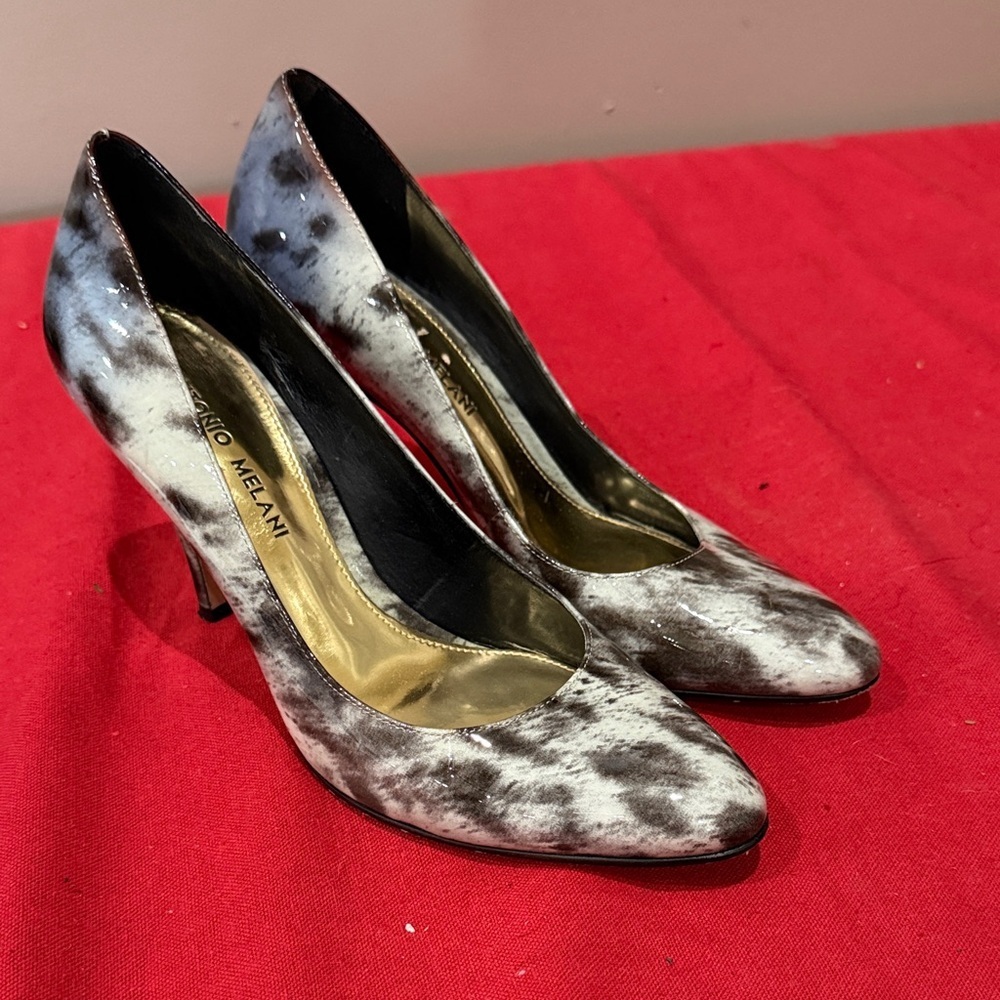 ANTONIO MELANI Black and Gray Patterned Heels